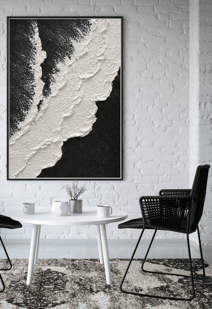 Black and White Wave Abstract Landscape Hand-Painted Canvas Art | HP057