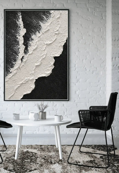 Black and White Wave Abstract Landscape Hand-Painted Canvas Art | HP057