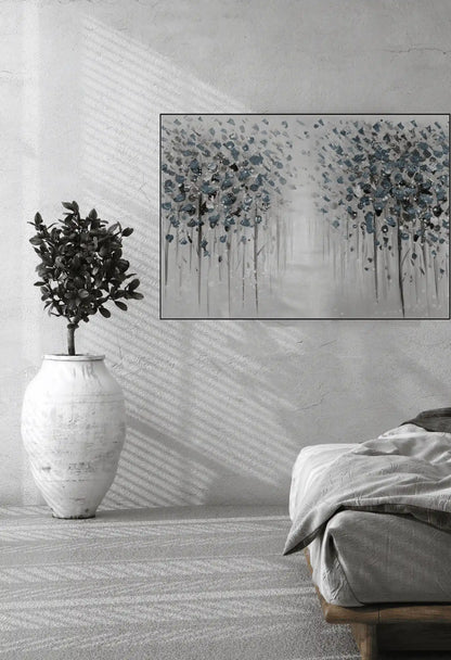 Muted Grey and Charcoal Forest Abstract Landscape Hand-Painted Canvas Art | HP014