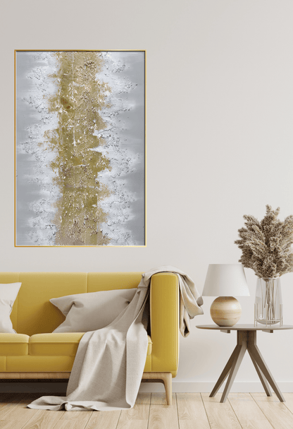 Gold Grey and White Abstract Splattered Band Canvas Print Wall Art 80x120 cm | CP112