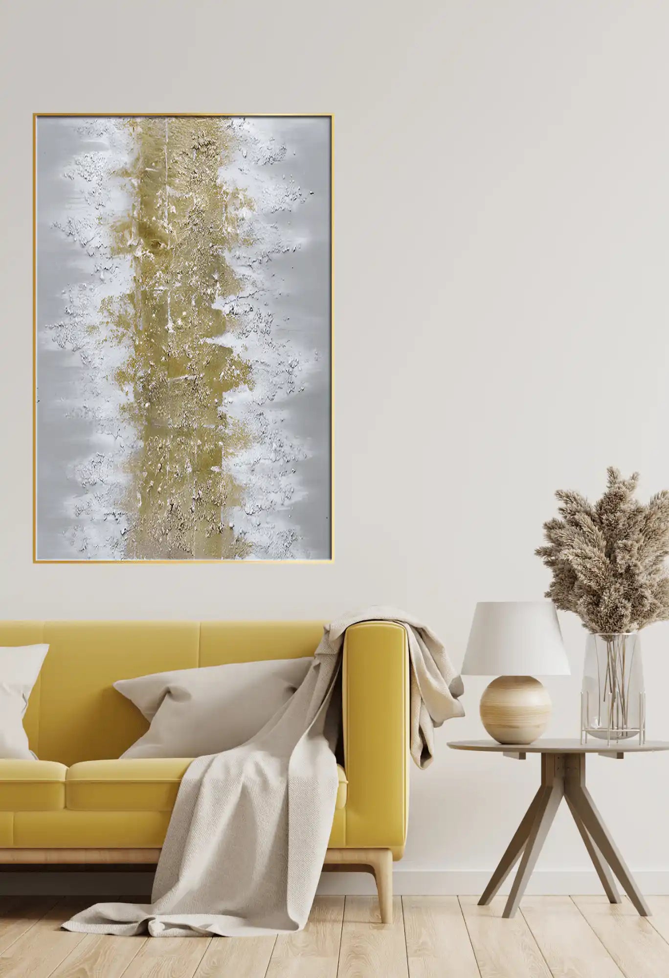 Gold Grey and White Abstract Splattered Band Oversize Canvas Print Wall Art | CP112