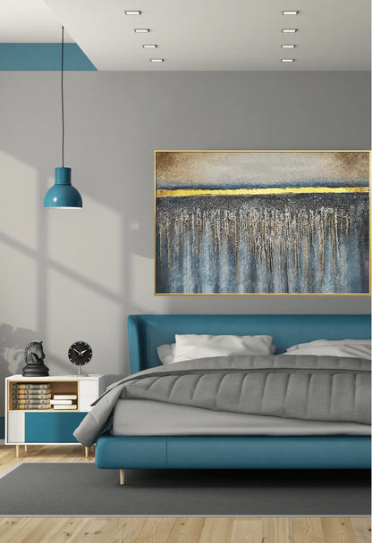 Blue Gold and Beige Abstract Horizon Oversize Canvas Print Wall Art | CP114