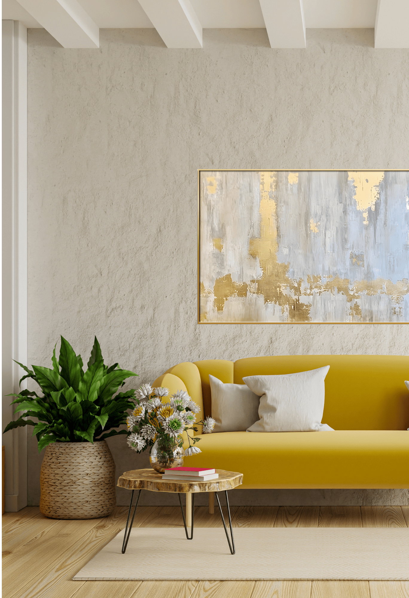Gold Grey and White Abstract Canvas Print Wall Art 80x120 cm | CP115