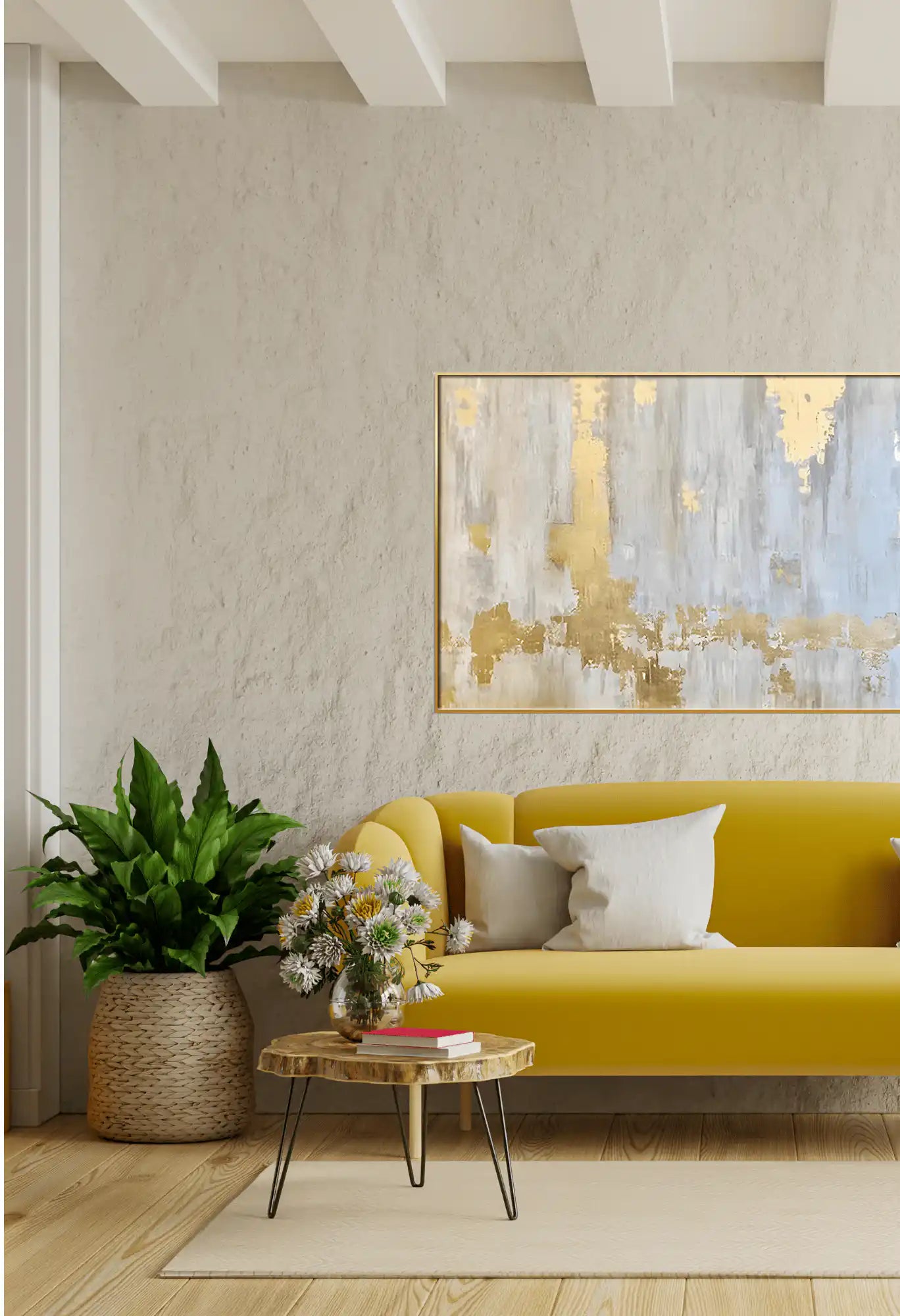 Gold Grey and White Abstract Oversize Canvas Print Wall Art | CP115
