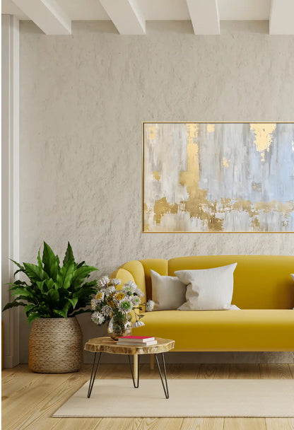 Gold Grey and White Abstract Oversize Canvas Print Wall Art | CP115