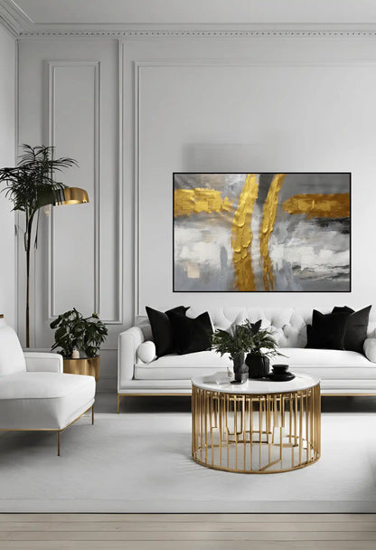 Grey and Gold Crossroads Abstract Landscape Hand-Painted Canvas Art | HP051