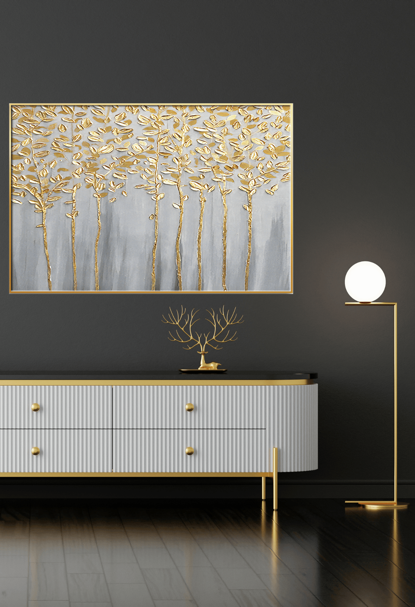 Gold and Grey Abstract Trees Canvas Print Wall Art 80x120 cm | CP117