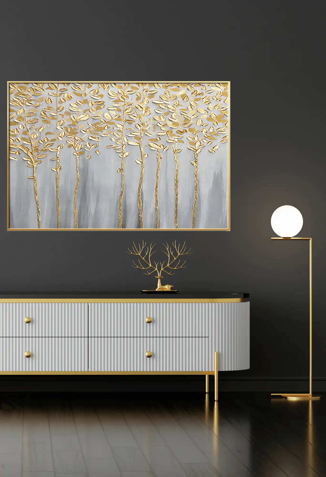 Gold and Grey Abstract Trees Oversize Canvas Print Wall Art | CP117