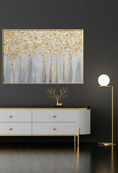 Gold and Grey Abstract Trees Oversize Canvas Print Wall Art | CP117