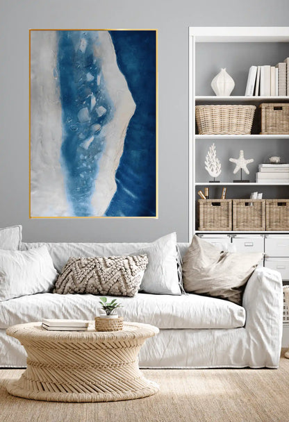 Deep Blue and White Geode Abstract Landscape Hand-Painted Canvas Art | HP016