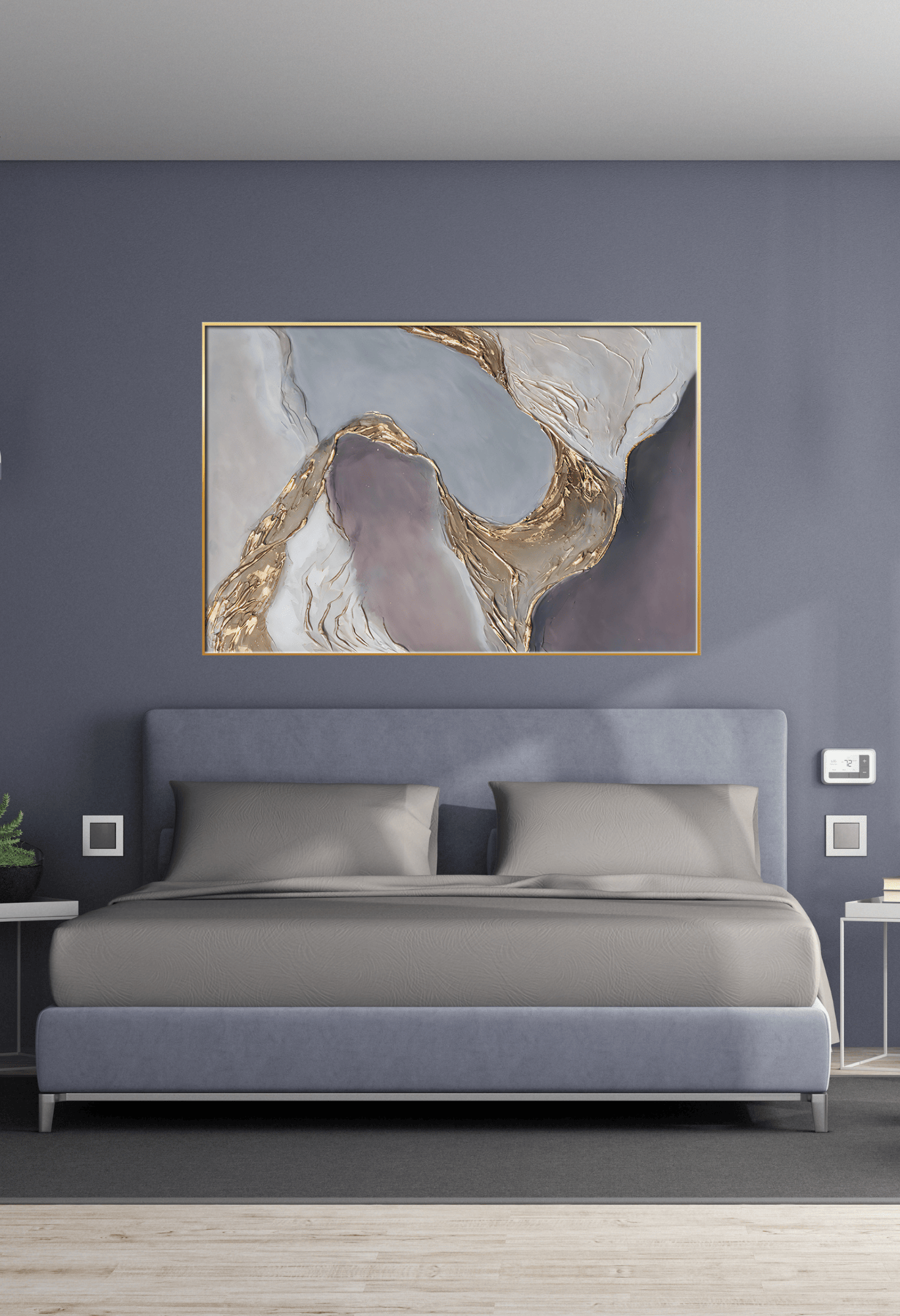 Grey Purple and Gold Abstract Waves Canvas Print Wall Art 80x120 cm | CP119