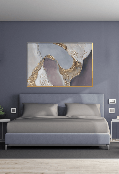 Grey Purple and Gold Abstract Waves Canvas Print Wall Art 80x120 cm | CP119