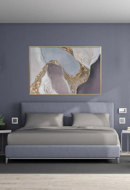Mauve Slate Blue and Gold Abstract Waves Oversize Canvas Print Wall Art | CP119