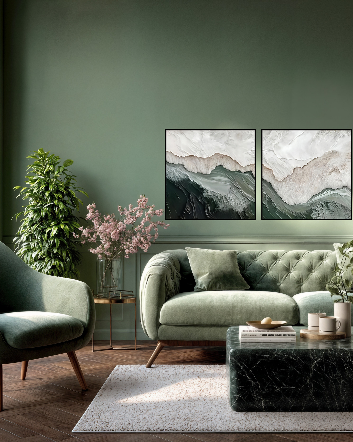 Sage Green and White Abstract Canvas Print Wall Art | CP194