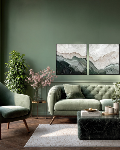 Sage Green and White Abstract Canvas Print Wall Art | CP194