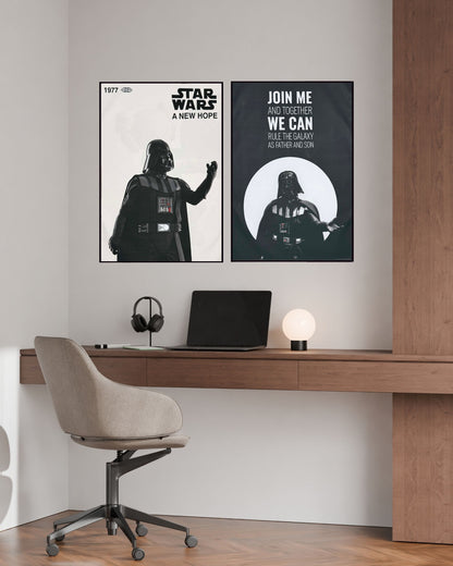 Black and White Star Wars Darth Vader Diptych Canvas Print Wall Art | CP221