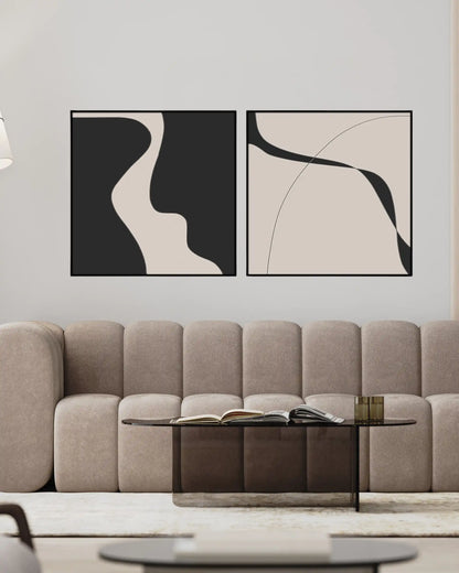 Black and Beige Minimalist Abstract Wave Diptych Canvas Print Wall Art | CP191