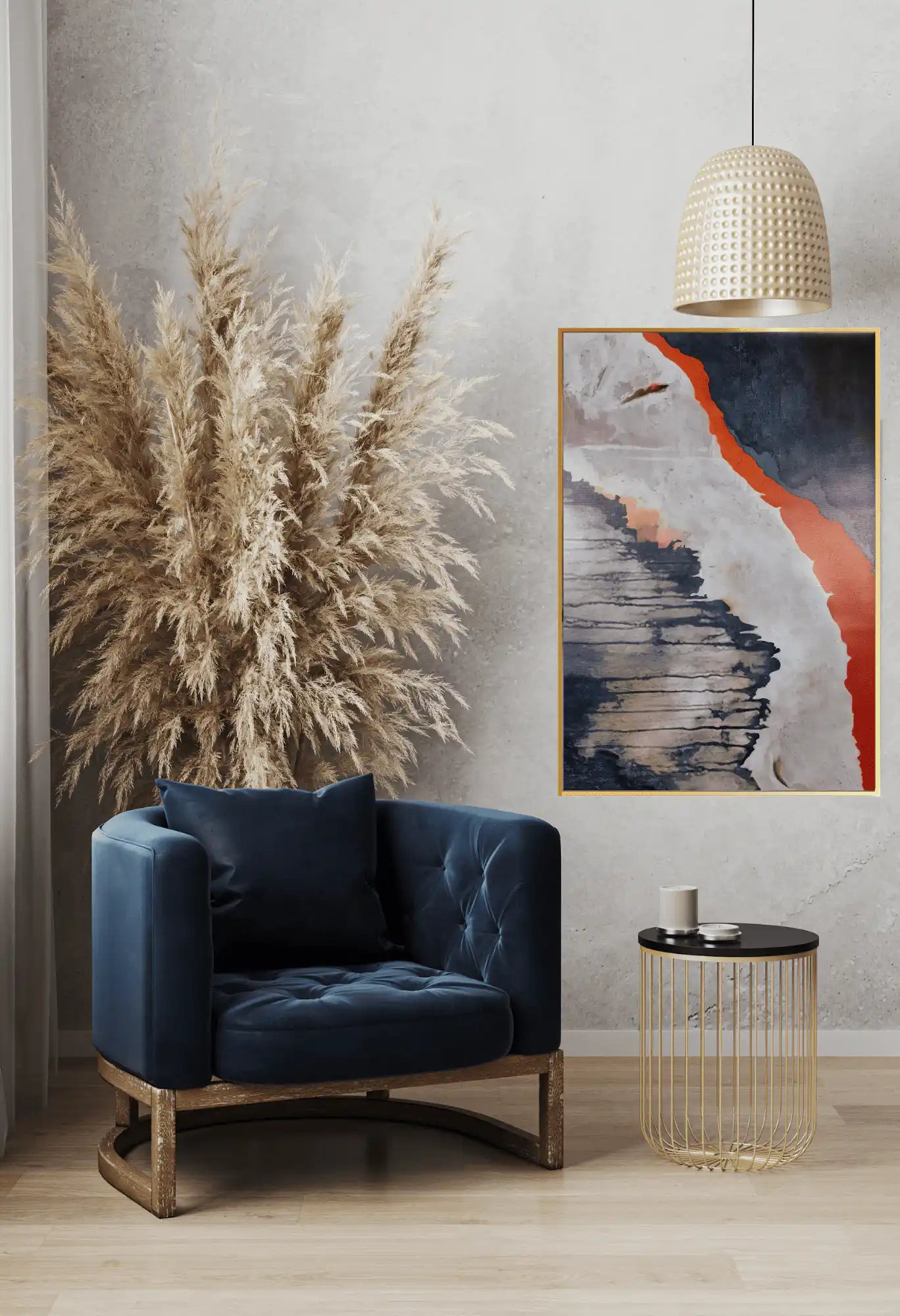 Terracotta and Navy Abstract Waves Oversize Canvas Print Wall Art | CP069