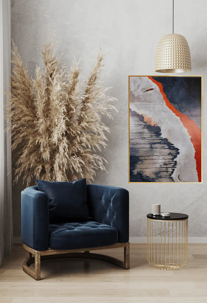 Terracotta and Navy Abstract Waves Oversize Canvas Print Wall Art | CP069