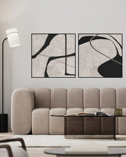 Black and Beige Abstract Diptych Canvas Print Wall Art | CP192