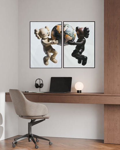 Brown and Beige KAWS Diptych Canvas Print Wall Art | CP222