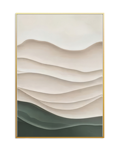Sage Green and Beige Layered Wave Canvas Print Wall Art | CP195