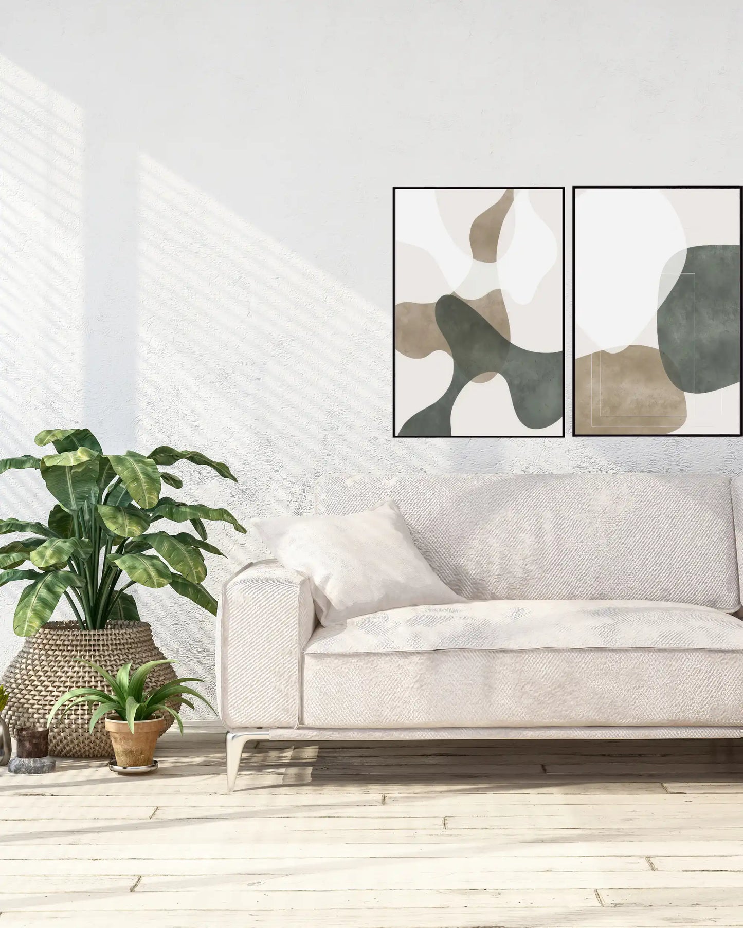 Sage Green and Taupe Abstract Organic Diptych Canvas Print Wall Art | CP209