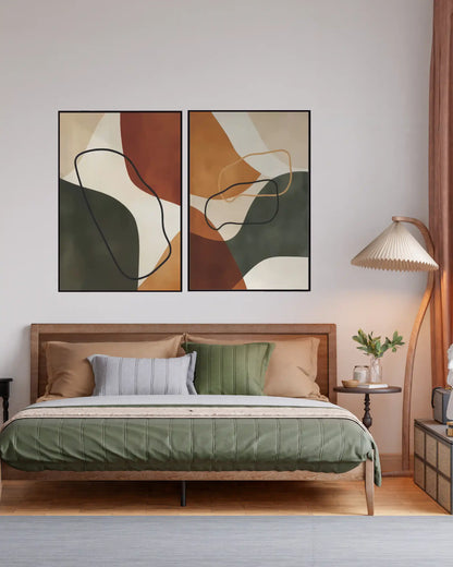 Terracotta and Sage Green Abstract Organic Diptych Canvas Print Wall Art | CP210