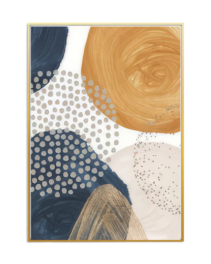 Navy Blue and Mustard Abstract Geometric Triptych Canvas Print Wall Art | CP199
