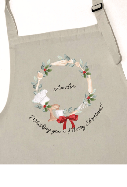 Personalized Christmas Apron with Wreath Design and Witty Slogan