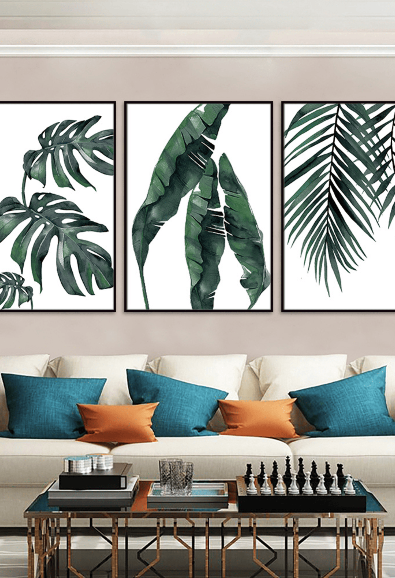 Green Tropical Leaves Abstract Canvas Print Wall Art 50x70 cm Set Minimalist Triptych | CP001