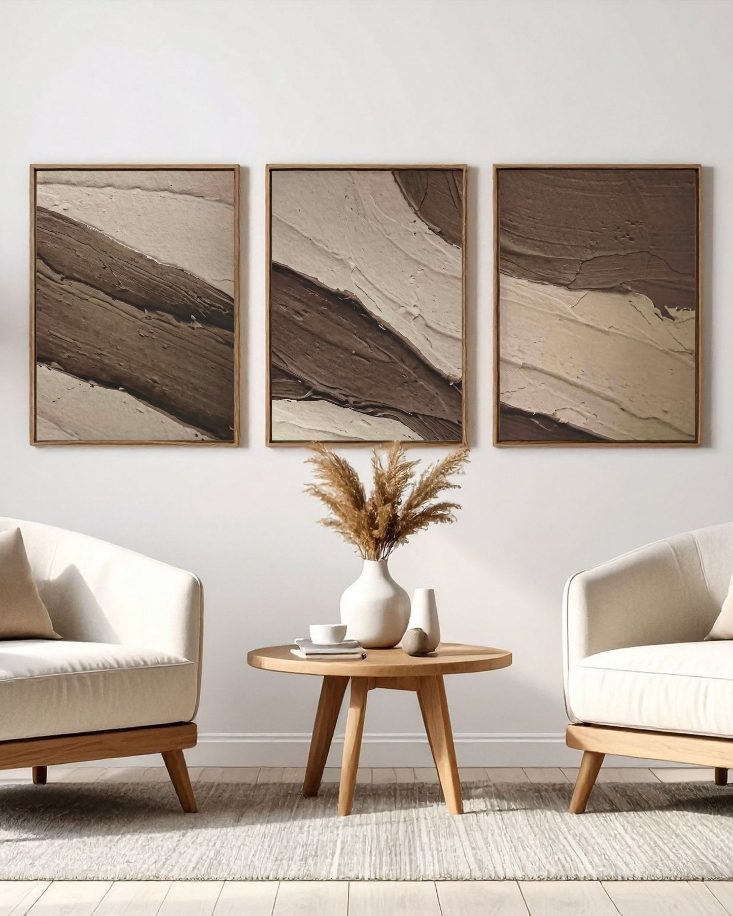 Brown Beige and Cream Abstract Triptych Canvas Print Wall Art | CP214