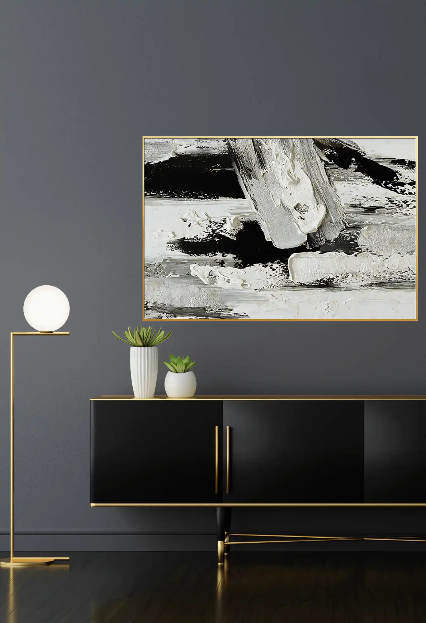 Black White and Grey Abstract Brushstrokes Oversize Canvas Print Wall Art | CP120