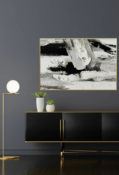 Black White and Grey Abstract Brushstrokes Oversize Canvas Print Wall Art | CP120