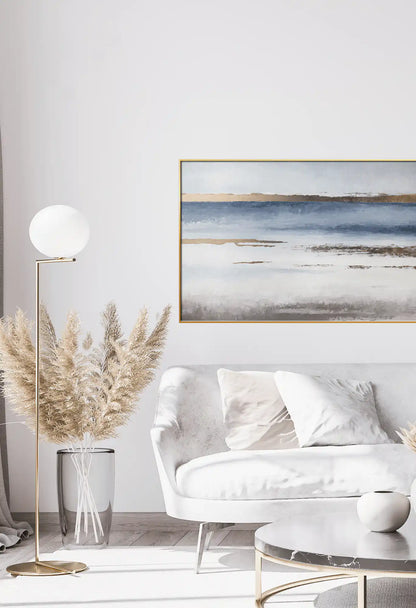 Blue Gold and White Abstract Horizon Oversize Canvas Print Wall Art | CP089