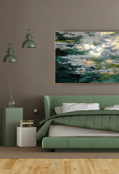 Green and Gold Abstract Oversize Canvas Print Wall Art | CP144