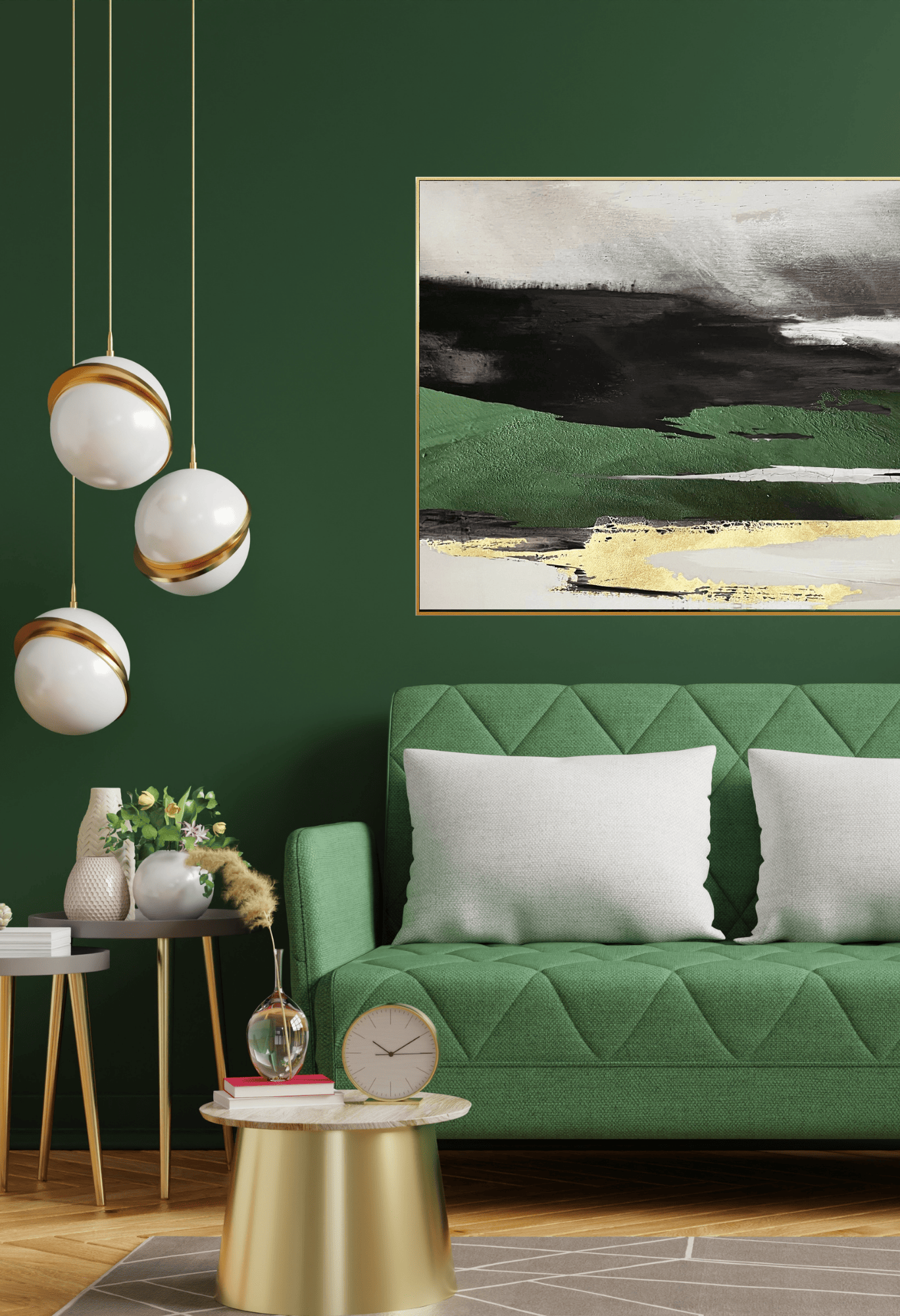 Green Black and Gold Abstract Landscape Canvas Print Wall Art 80x120 cm | CP145
