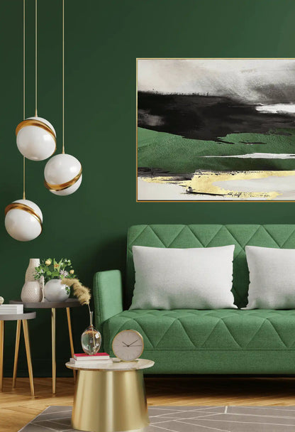 Green Black and Gold Abstract Oversize Canvas Print Wall Art | CP145