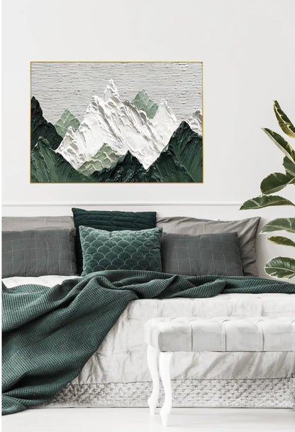 Sage Green and White Abstract Mountain Oversize Canvas Print Wall Art | CP147