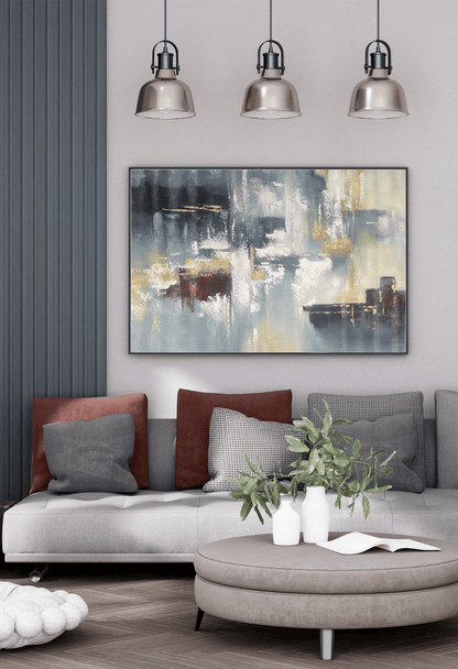 Charcoal Grey and Maroon Abstract Landscape Hand-Painted Canvas Art | HP031