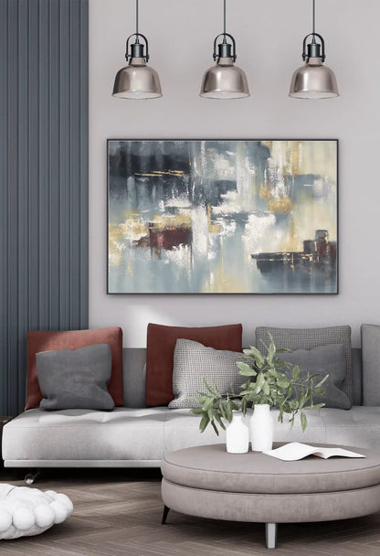 Charcoal Grey and Maroon Abstract Landscape Hand-Painted Canvas Art | HP031
