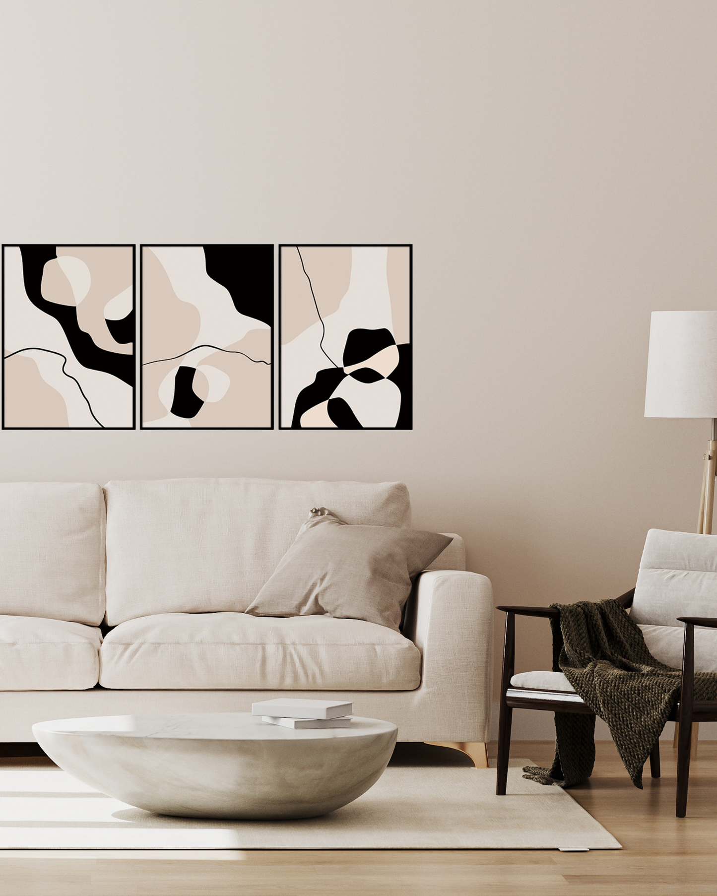 Beige Black and Cream Abstract Canvas Print Wall Art | CP189