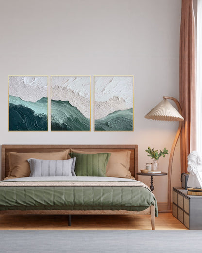 Deep Green and Mint Abstract Triptych Canvas Print Wall Art | CP216