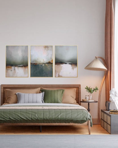 Sage Green and Earthy Abstract Triptych Canvas Print Wall Art | CP215