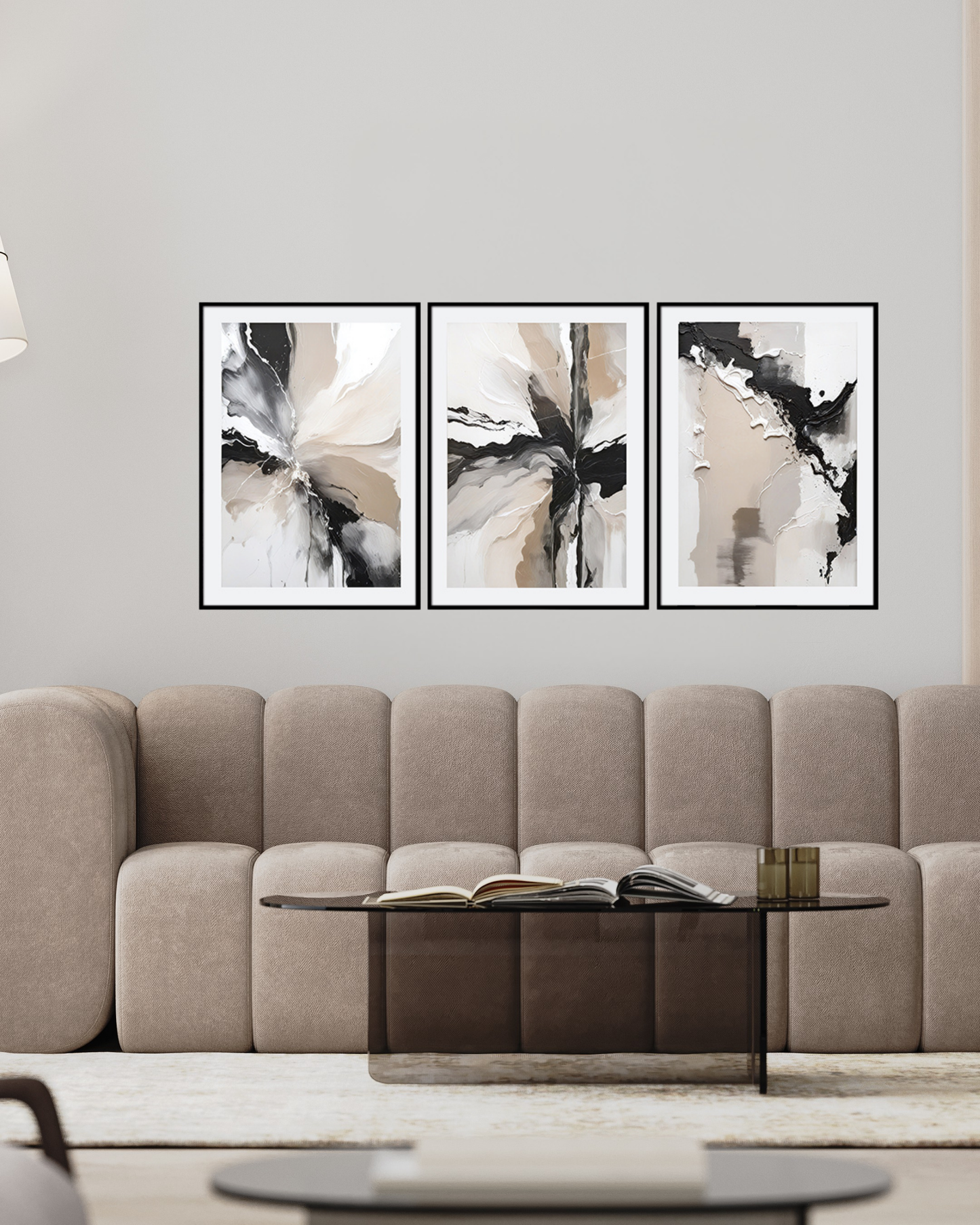 Beige Black and White Abstract Canvas Print Wall Art | CP190