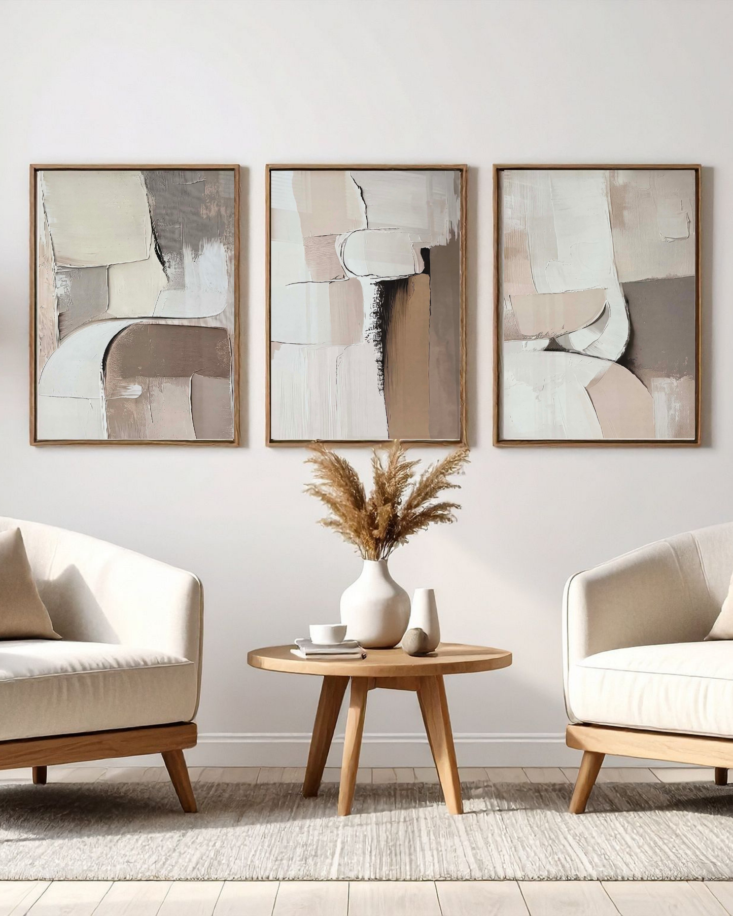 Beige Taupe and Cream Abstract Triptych Canvas Print Wall Art | CP213