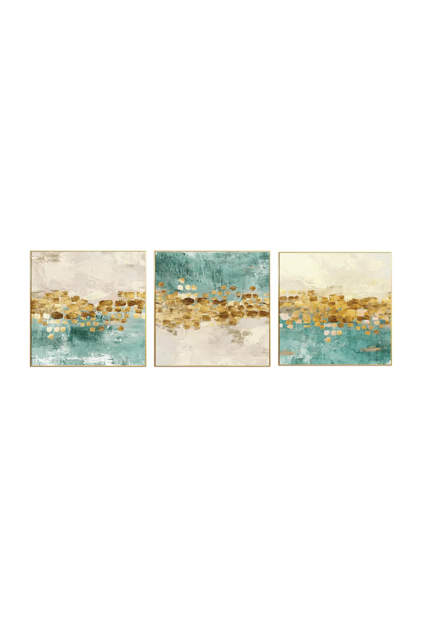 Teal and Gold Color Abstract Triptych Canvas Print Wall Art | CP004