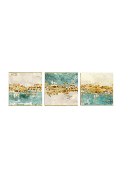 Teal and Gold Color Abstract Triptych Canvas Print Wall Art | CP004