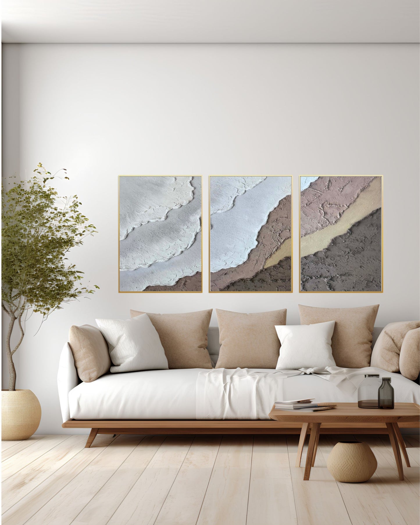 Muted Mauve and Earthy Taupe Abstract Triptych Canvas Print Wall Art | CP217
