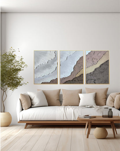Muted Mauve and Earthy Taupe Abstract Triptych Canvas Print Wall Art | CP217